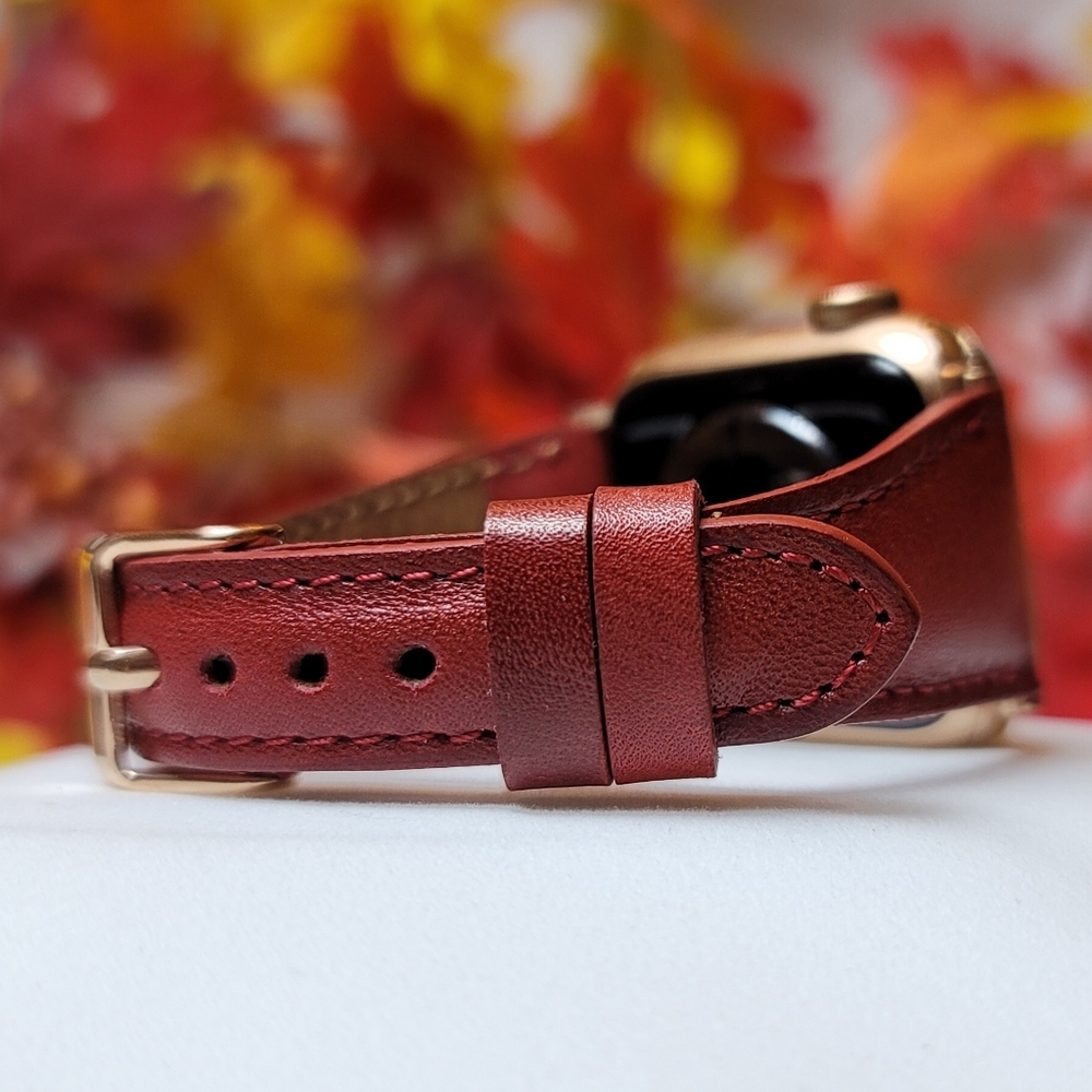 38mm 40mm 42mm 44mm 45mm Apple Watch Band | Red Maroon | Leather Band - Picture 4 of 7
